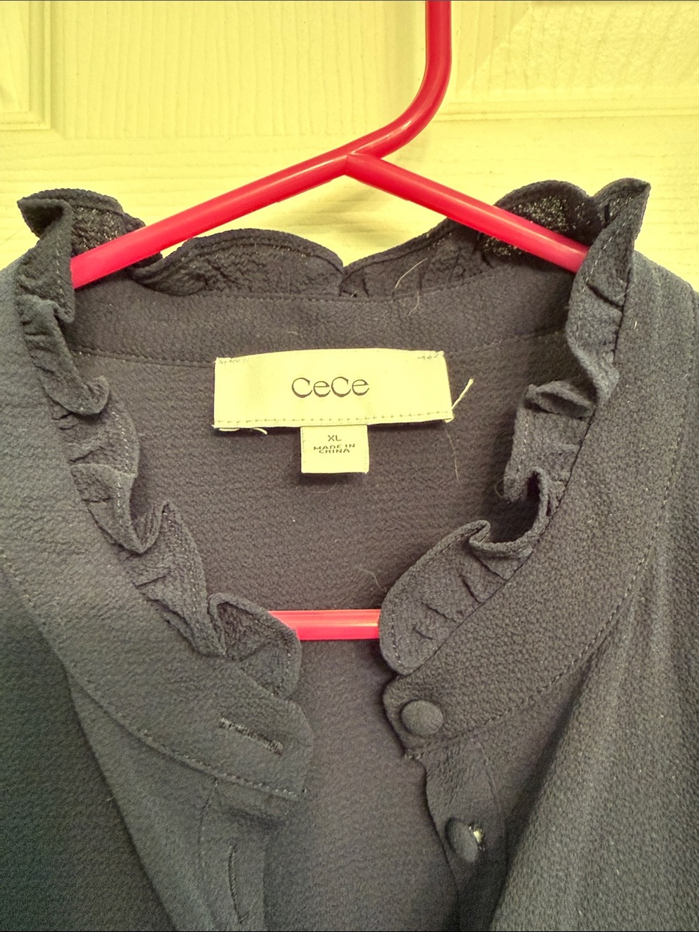 CeCe Navy Ruffle Sleeve Button-Front Blouse - Picture 4 of 6